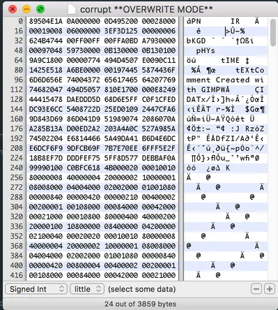 Hex editor view 1